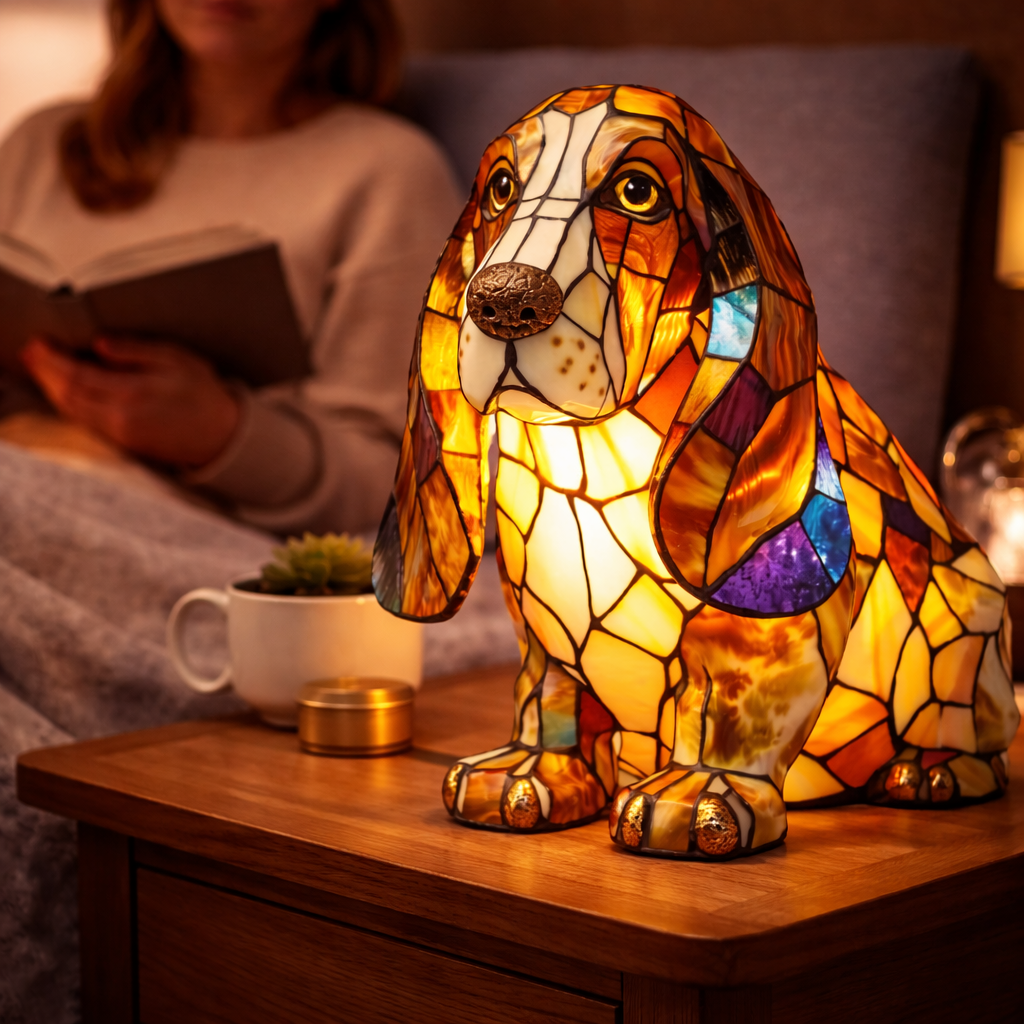 Glasmosaik hund silhuet dekorativ dyre bordlampe