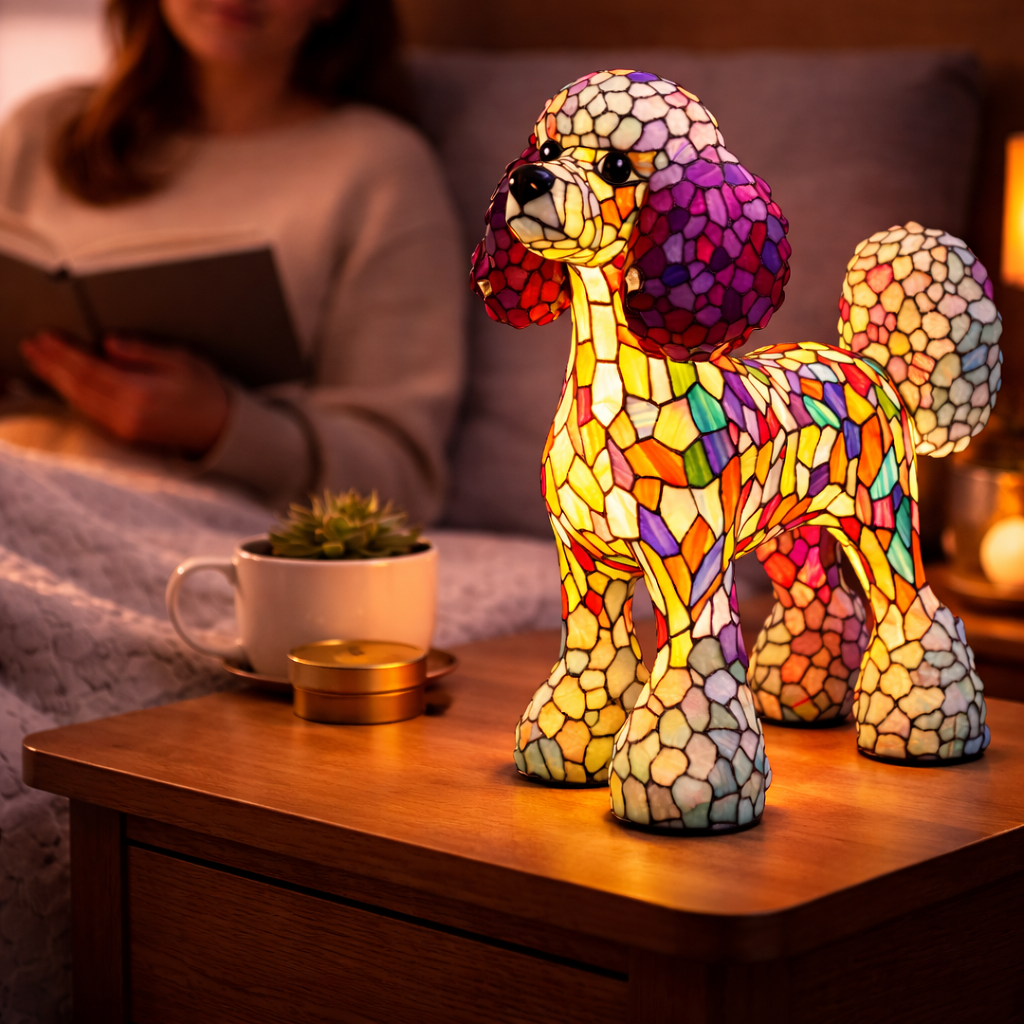 Glasmosaik hund silhuet dekorativ dyre bordlampe