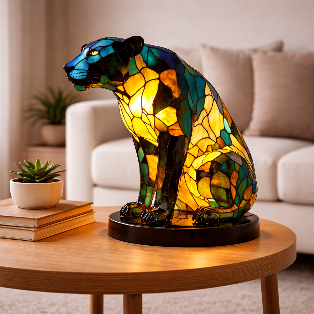 Glasmosaik stil dyrefigur accent bordlampe