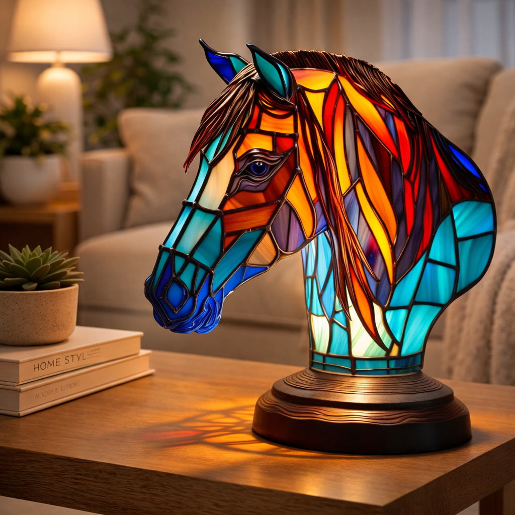Glasmosaik stil dyrefigur accent bordlampe