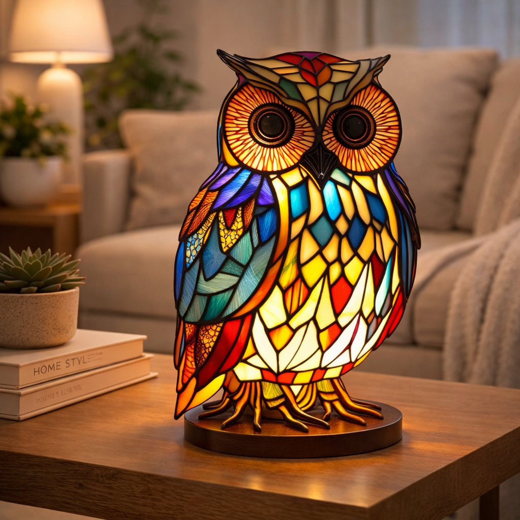 Glasmosaik stil dyrefigur accent bordlampe