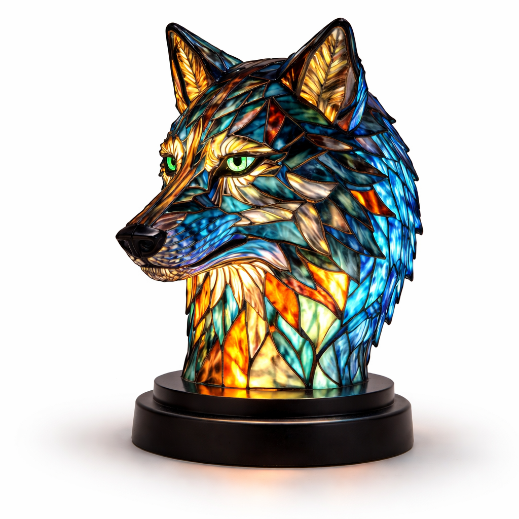 Glasmosaik stil dyrefigur accent bordlampe