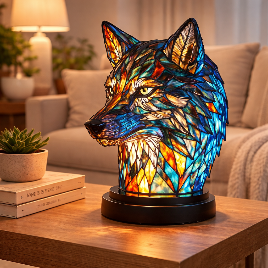 Glasmosaik stil dyrefigur accent bordlampe