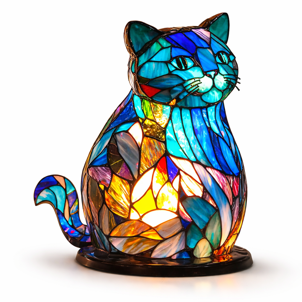 Glasmosaik stil dyrefigur accent bordlampe