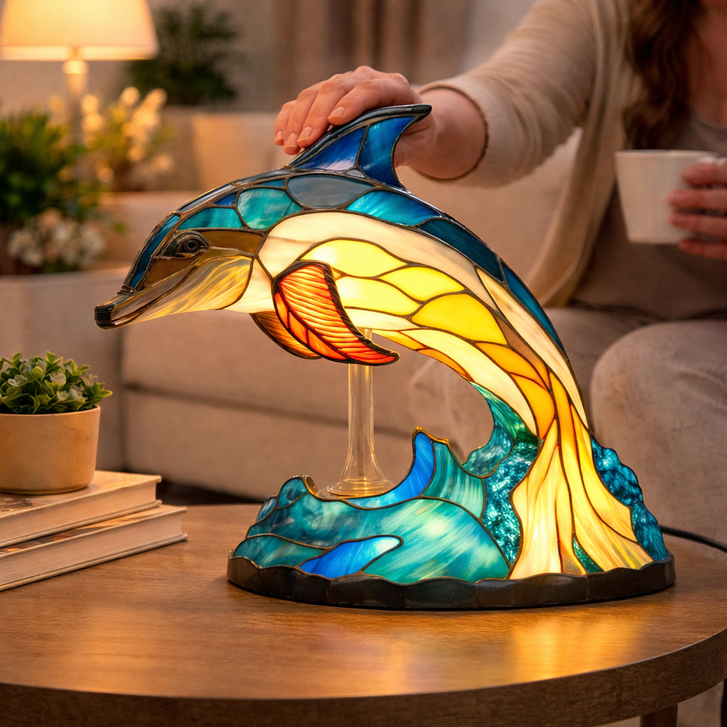 Glasmosaik stil dyrefigur accent bordlampe