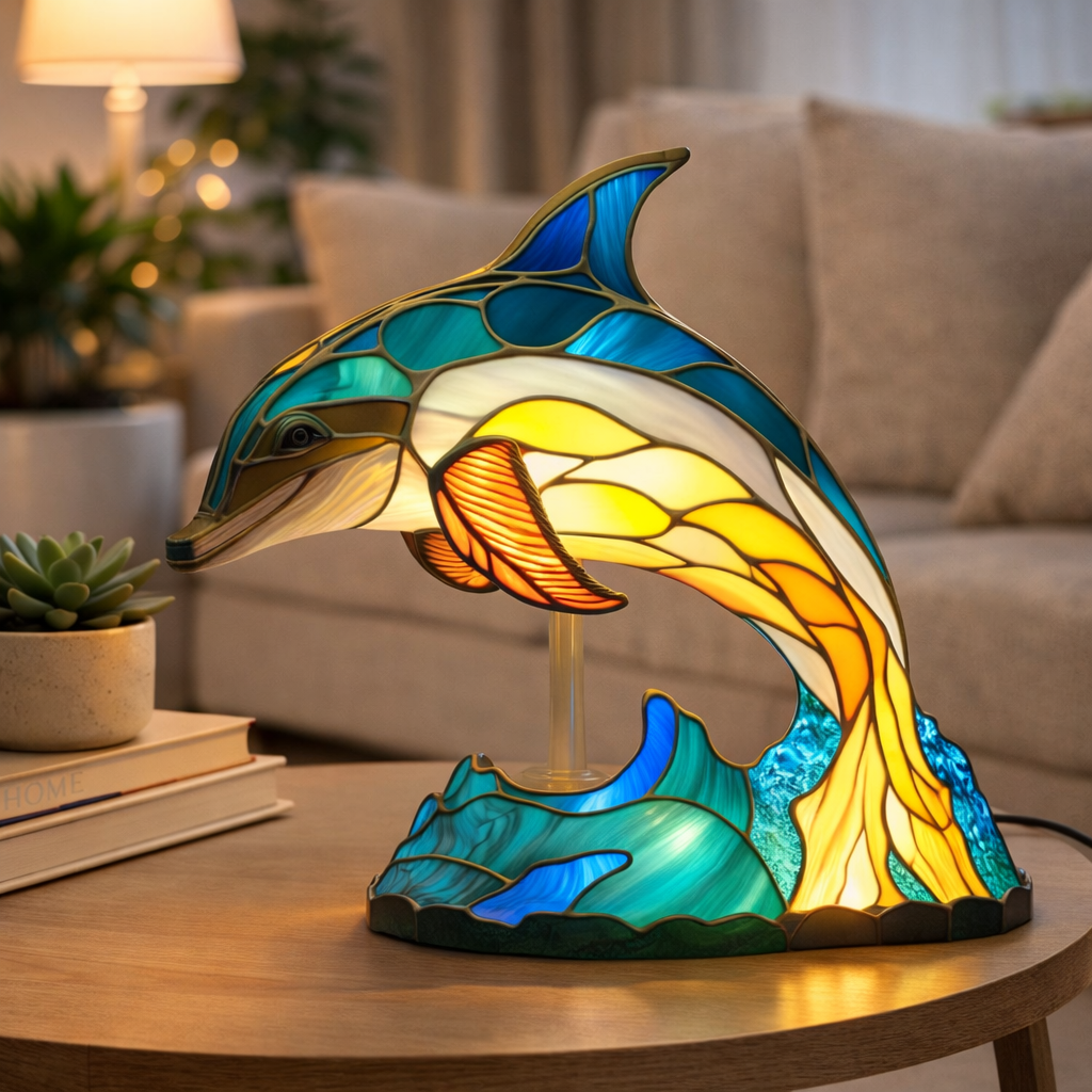 Glasmosaik stil dyrefigur accent bordlampe