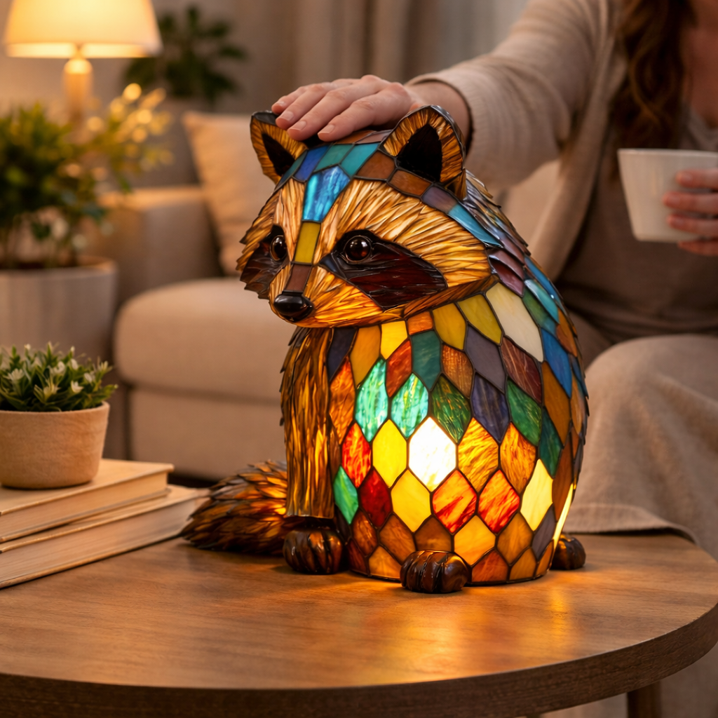 Glasmosaik stil dyrefigur accent bordlampe
