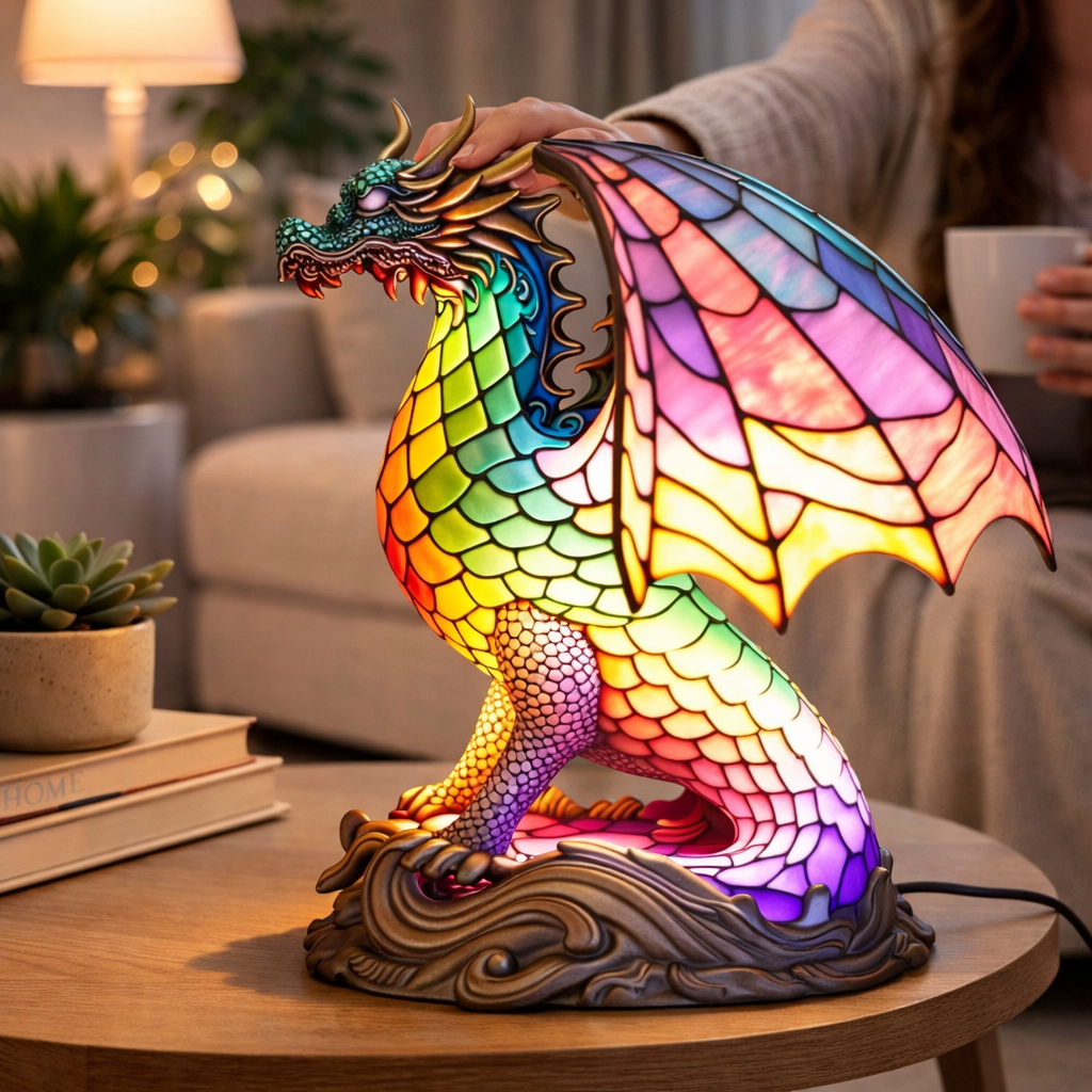 Glasmosaik stil dyrefigur accent bordlampe