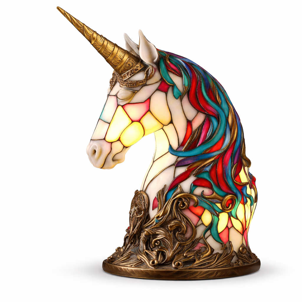 Glasmosaik stil dyrefigur accent bordlampe