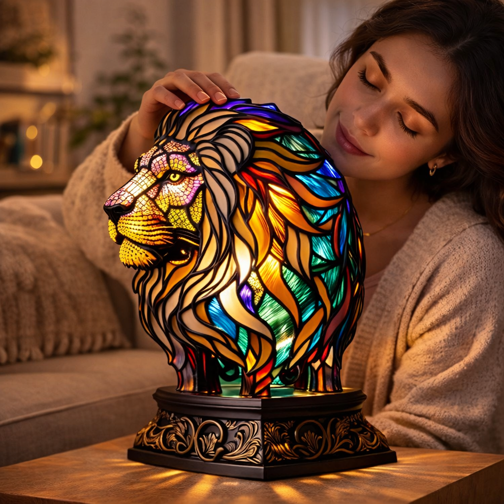 Glasmosaik stil dyrefigur accent bordlampe