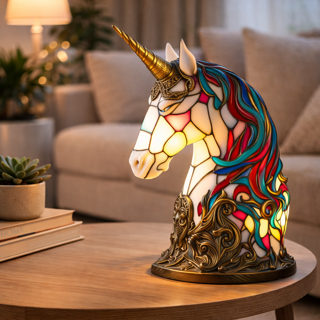 Glasmosaik stil dyrefigur accent bordlampe