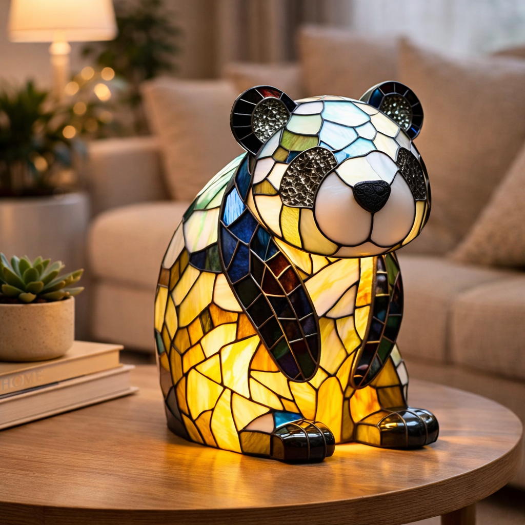 Glasmosaik stil dyrefigur accent bordlampe