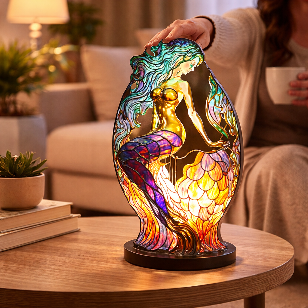 Glasmosaik stil dyrefigur accent bordlampe