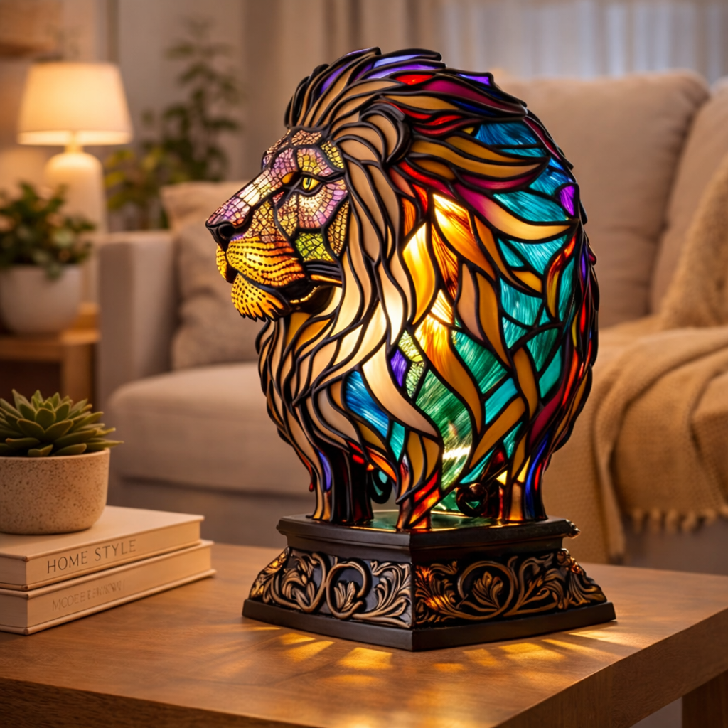 Glasmosaik stil dyrefigur accent bordlampe