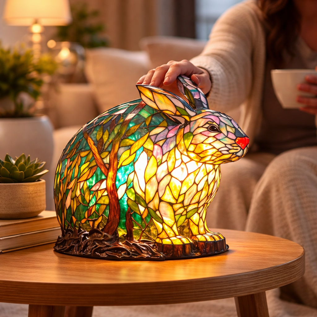 Glasmosaik stil dyrefigur accent bordlampe