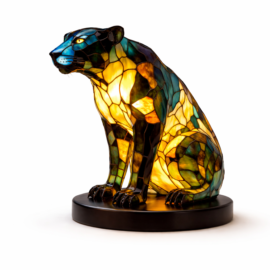 Glasmosaik stil dyrefigur accent bordlampe