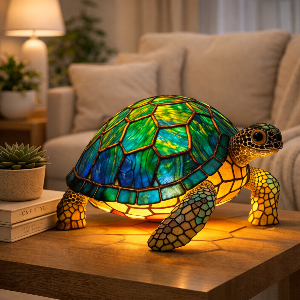 Glasmosaik stil dyrefigur accent bordlampe