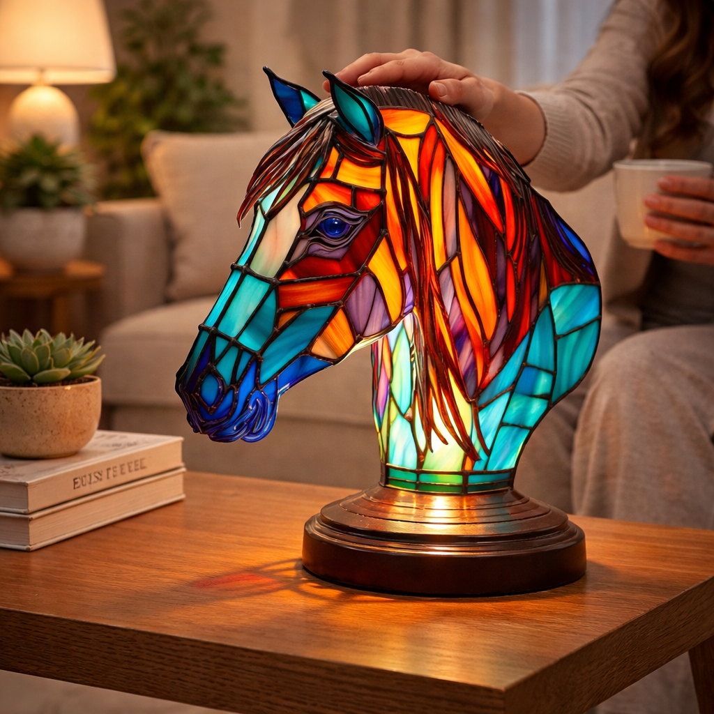 Glasmosaik stil dyrefigur accent bordlampe