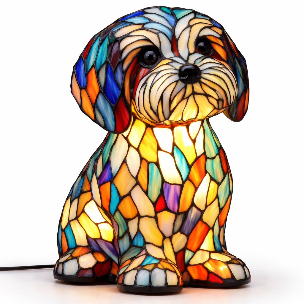 Glasmosaik hund silhuet dekorativ dyre bordlampe