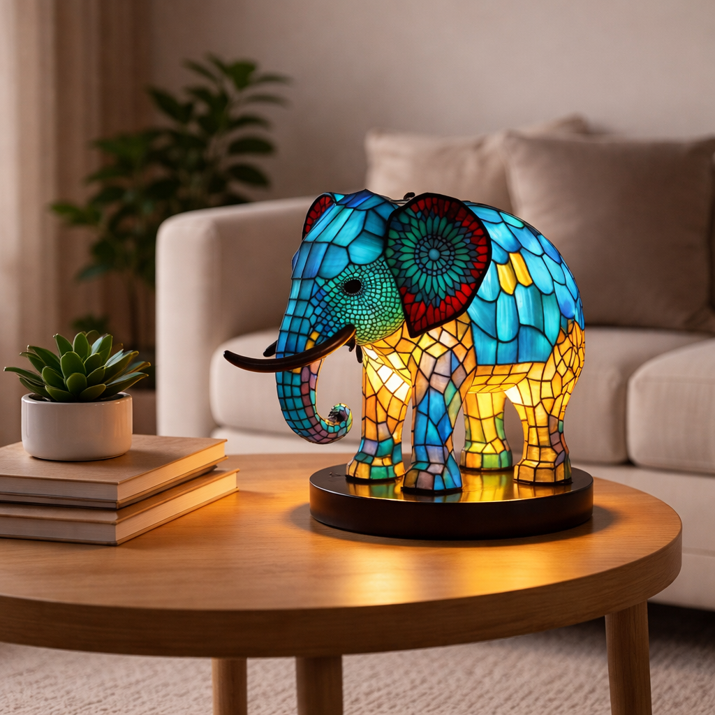 Glasmosaik stil dyrefigur accent bordlampe