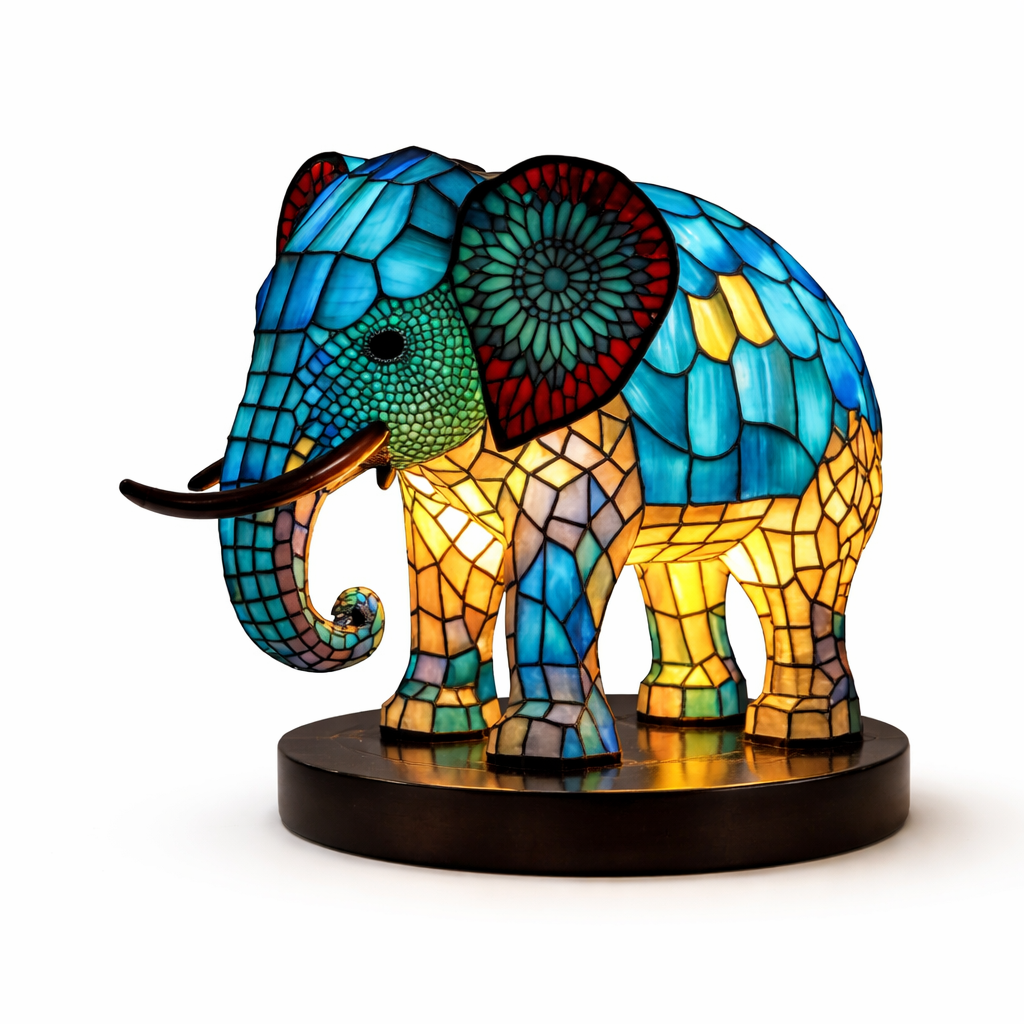 Glasmosaik stil dyrefigur accent bordlampe