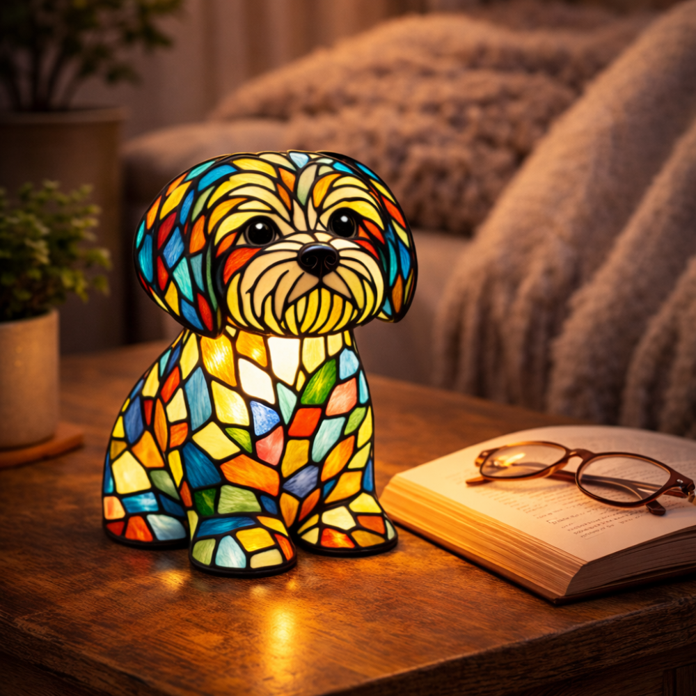 Glasmosaik stil hundefigur natlys bordlampe