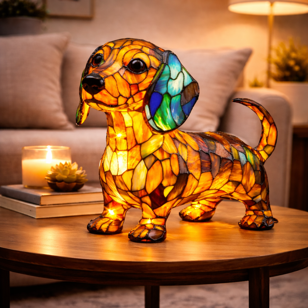 Glasmosaik hund silhuet dekorativt natlys bordlampe