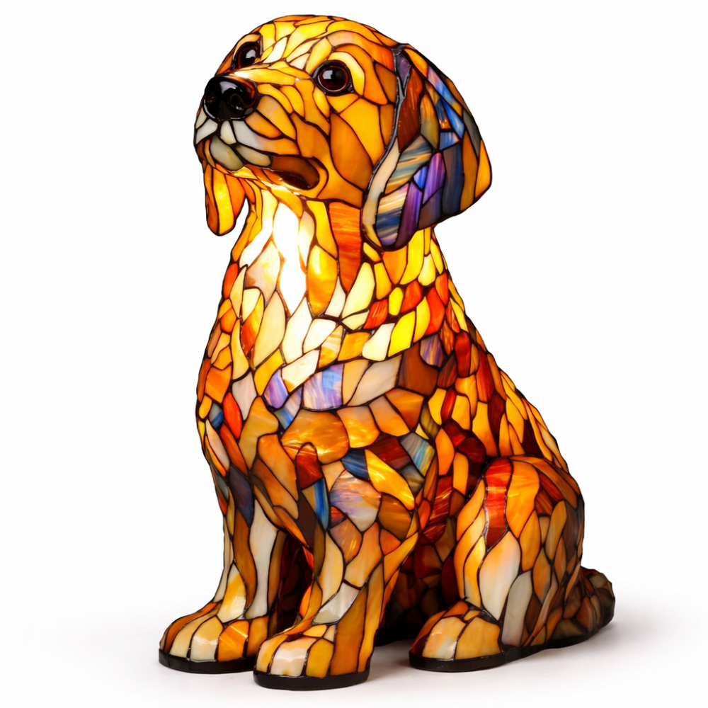 Glasmosaik hund silhuet dekorativt natlys bordlampe