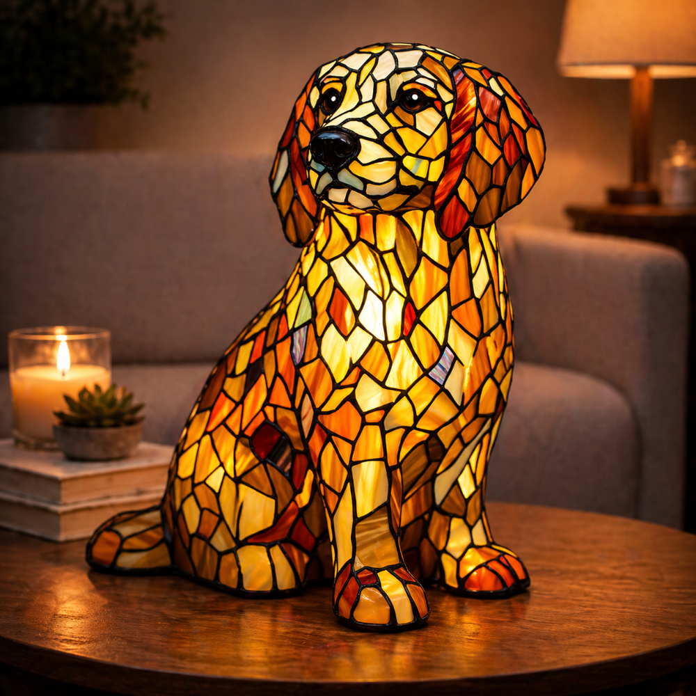 Glasmosaik hund silhuet dekorativt natlys bordlampe
