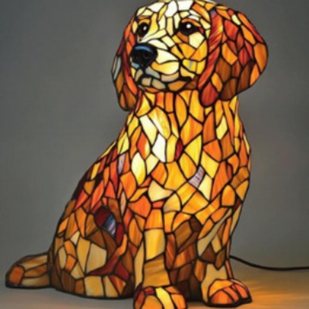 Glasmosaik hund silhuet dekorativt natlys bordlampe