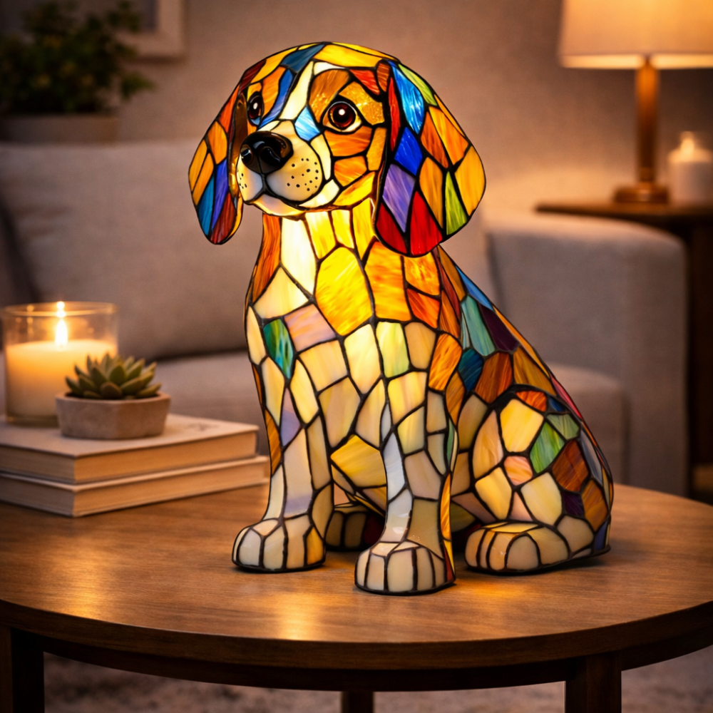 Glasmosaik hund silhuet dekorativt natlys bordlampe