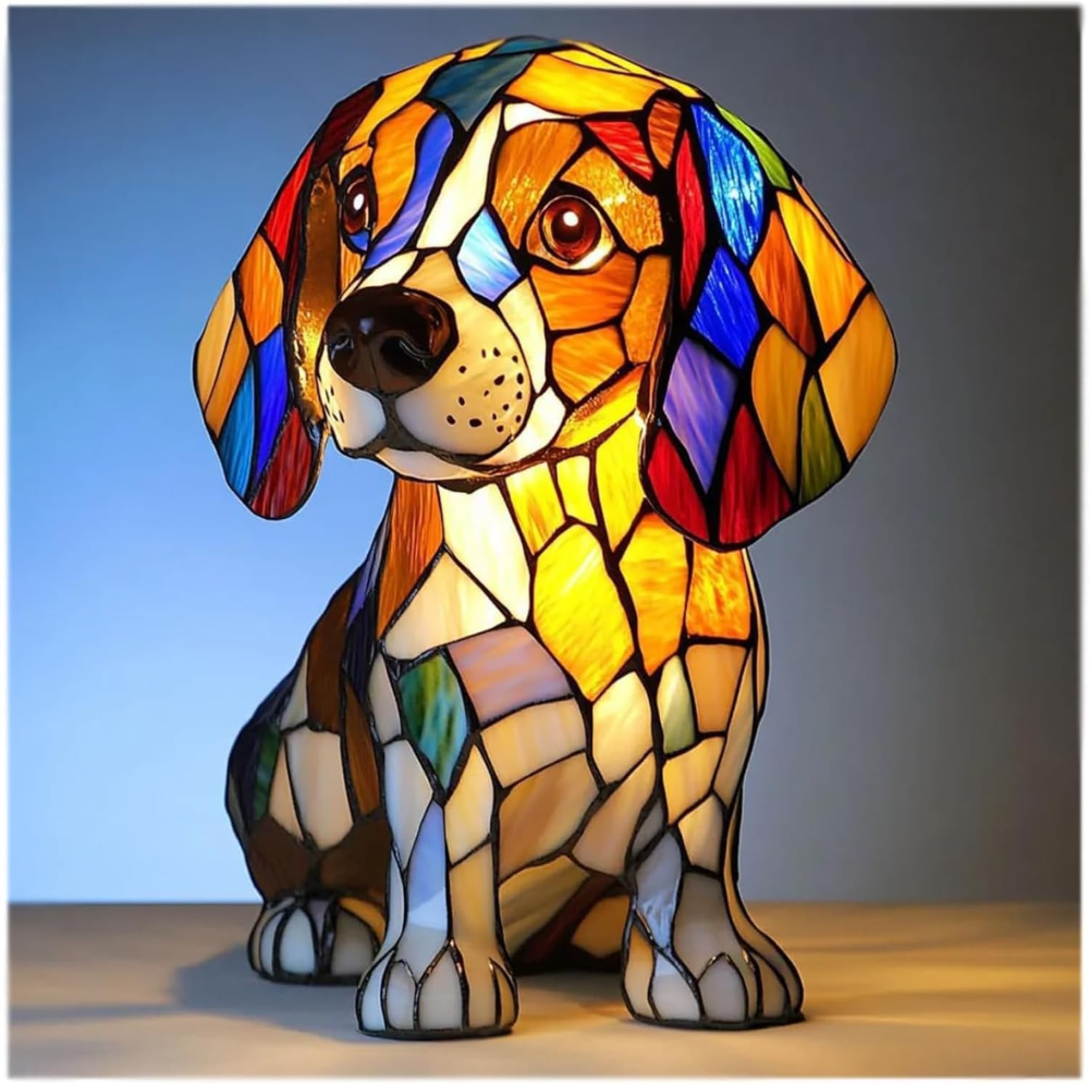 Glasmosaik hund silhuet dekorativt natlys bordlampe