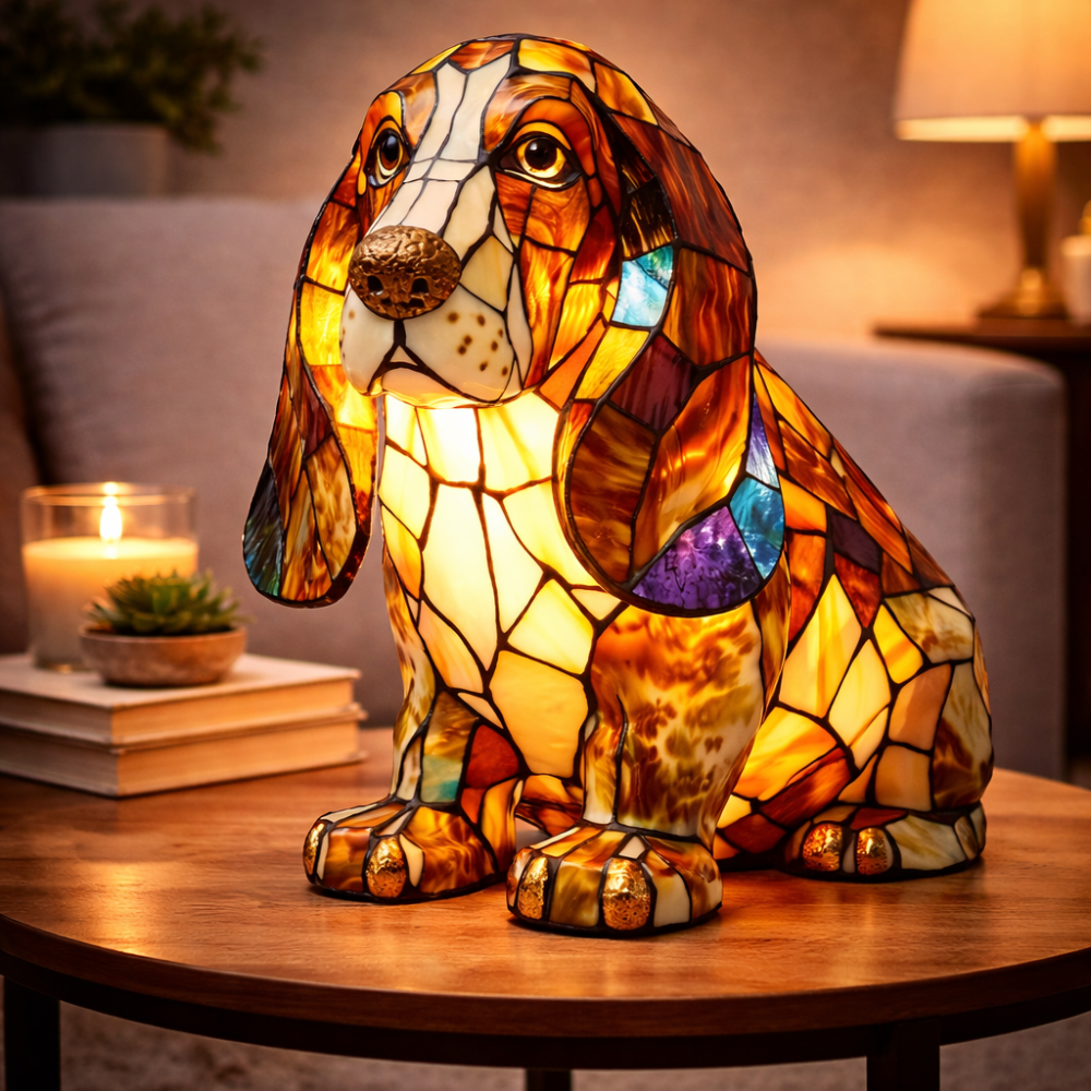 Glasmosaik hund silhuet dekorativt natlys bordlampe