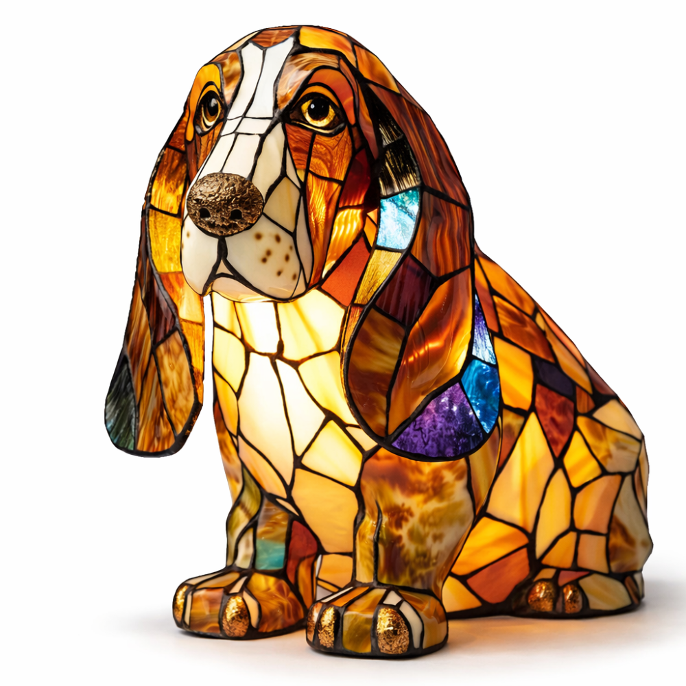 Glasmosaik hund silhuet dekorativt natlys bordlampe