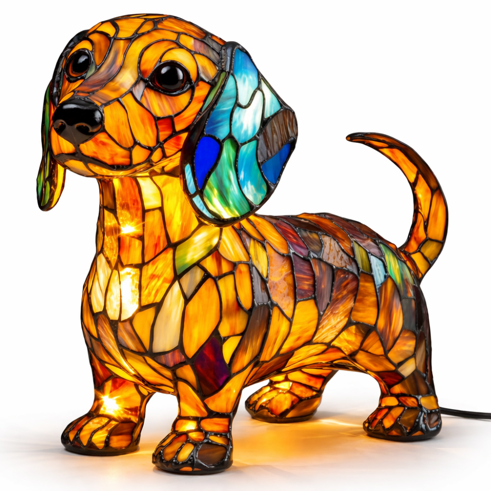 Glasmosaik hund silhuet dekorativ dyre bordlampe