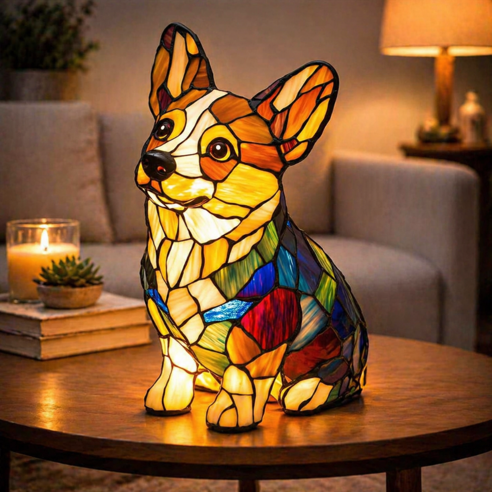 Glasmosaik hund silhuet dekorativt natlys bordlampe