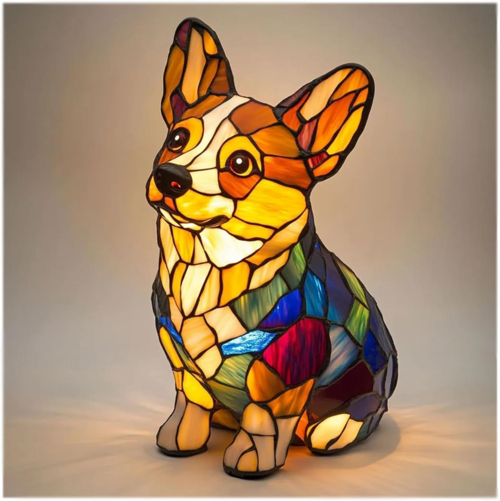 Glasmosaik hund silhuet dekorativt natlys bordlampe