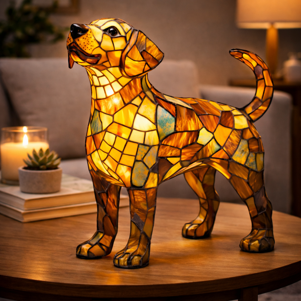Glasmosaik hund silhuet dekorativt natlys bordlampe