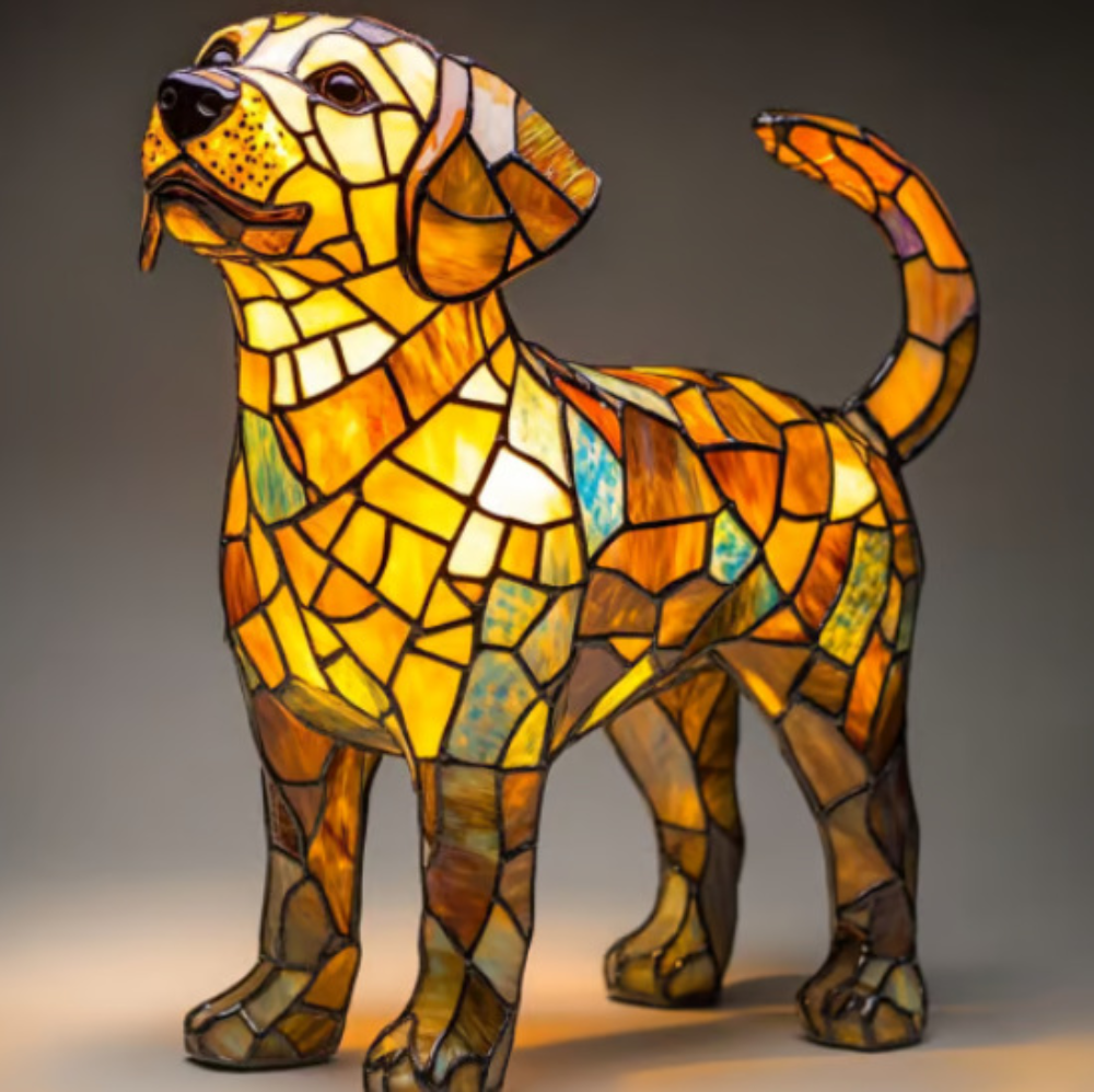 Glasmosaik hund silhuet dekorativt natlys bordlampe
