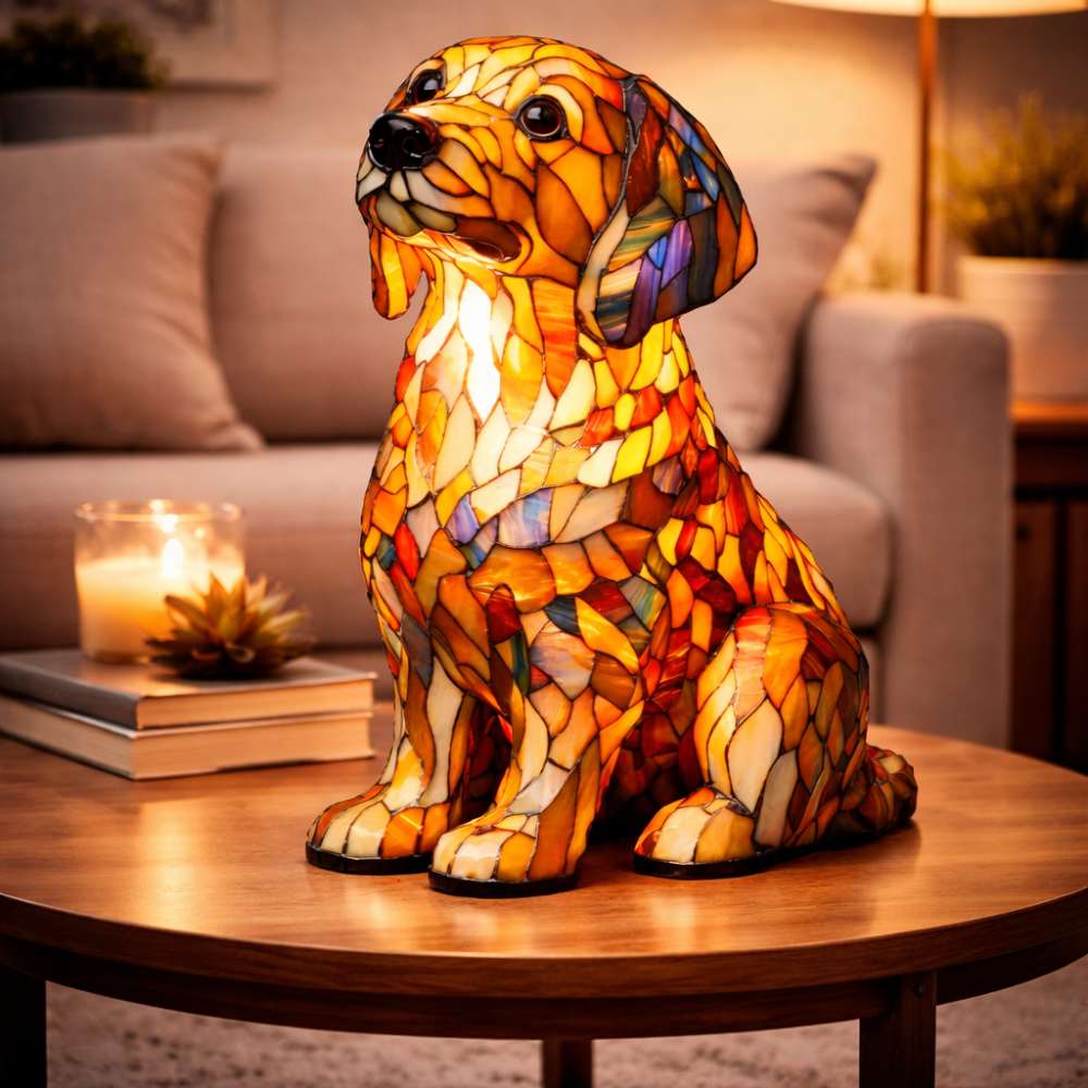Glasmosaik hund silhuet dekorativt natlys bordlampe