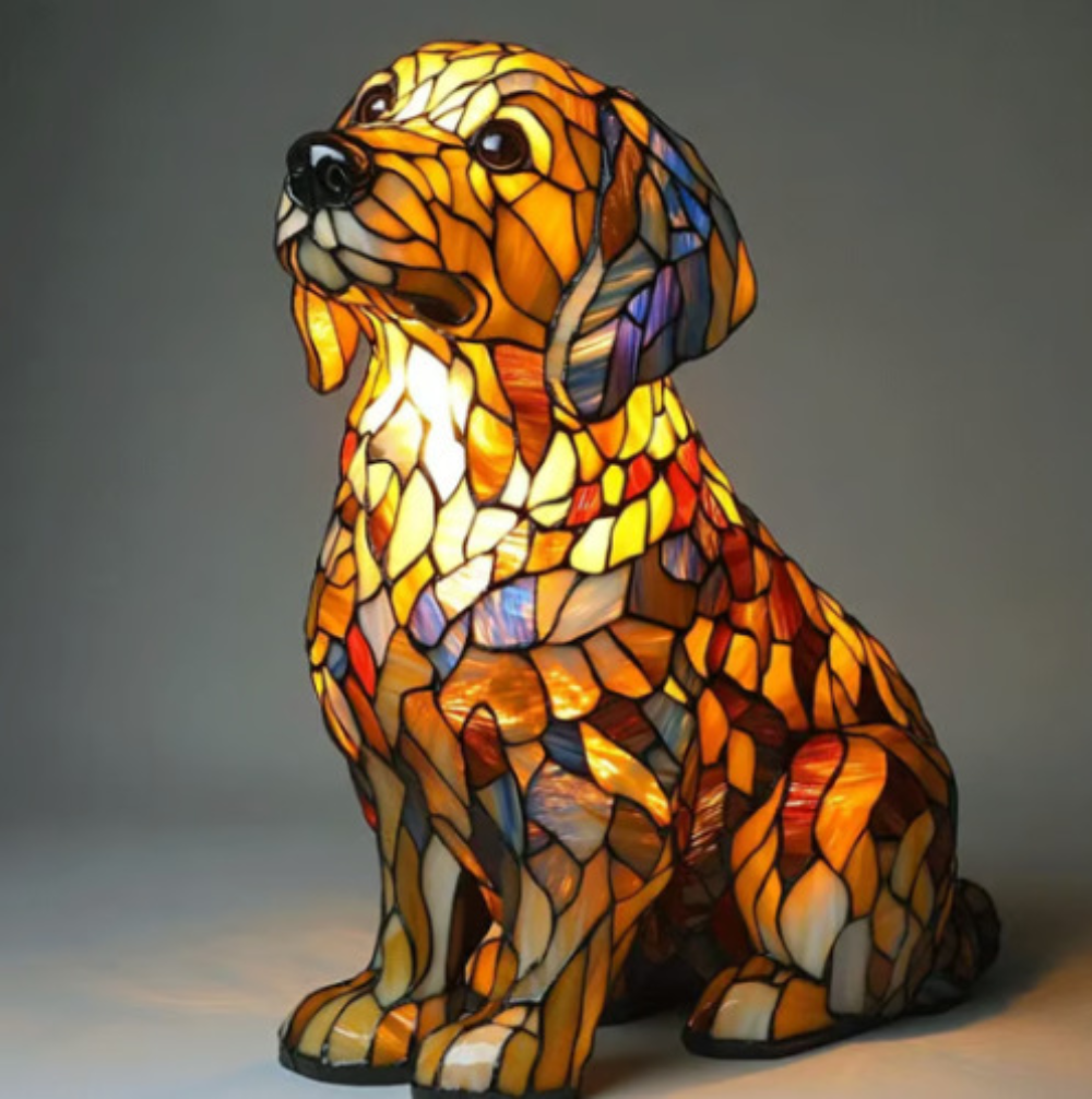 Glasmosaik hund silhuet dekorativt natlys bordlampe