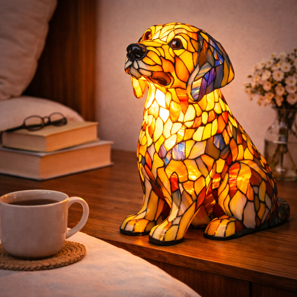 Mosaik hund glasmosaik dekorativ bordlampe til soveværelse