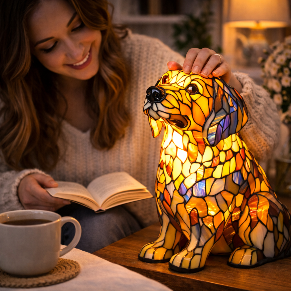 Mosaik hund glasmosaik dekorativ bordlampe til soveværelse