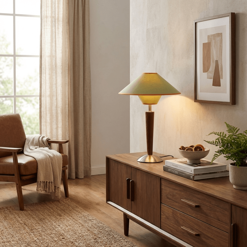 Zymorica | Mid-century modern valnød søjle accent bordlampe