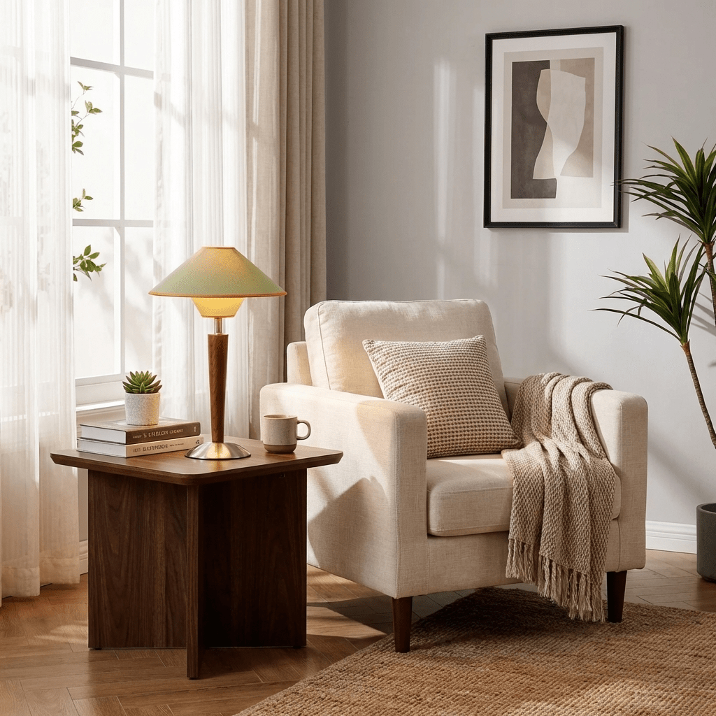 Zymorica | Mid-century modern valnød søjle accent bordlampe