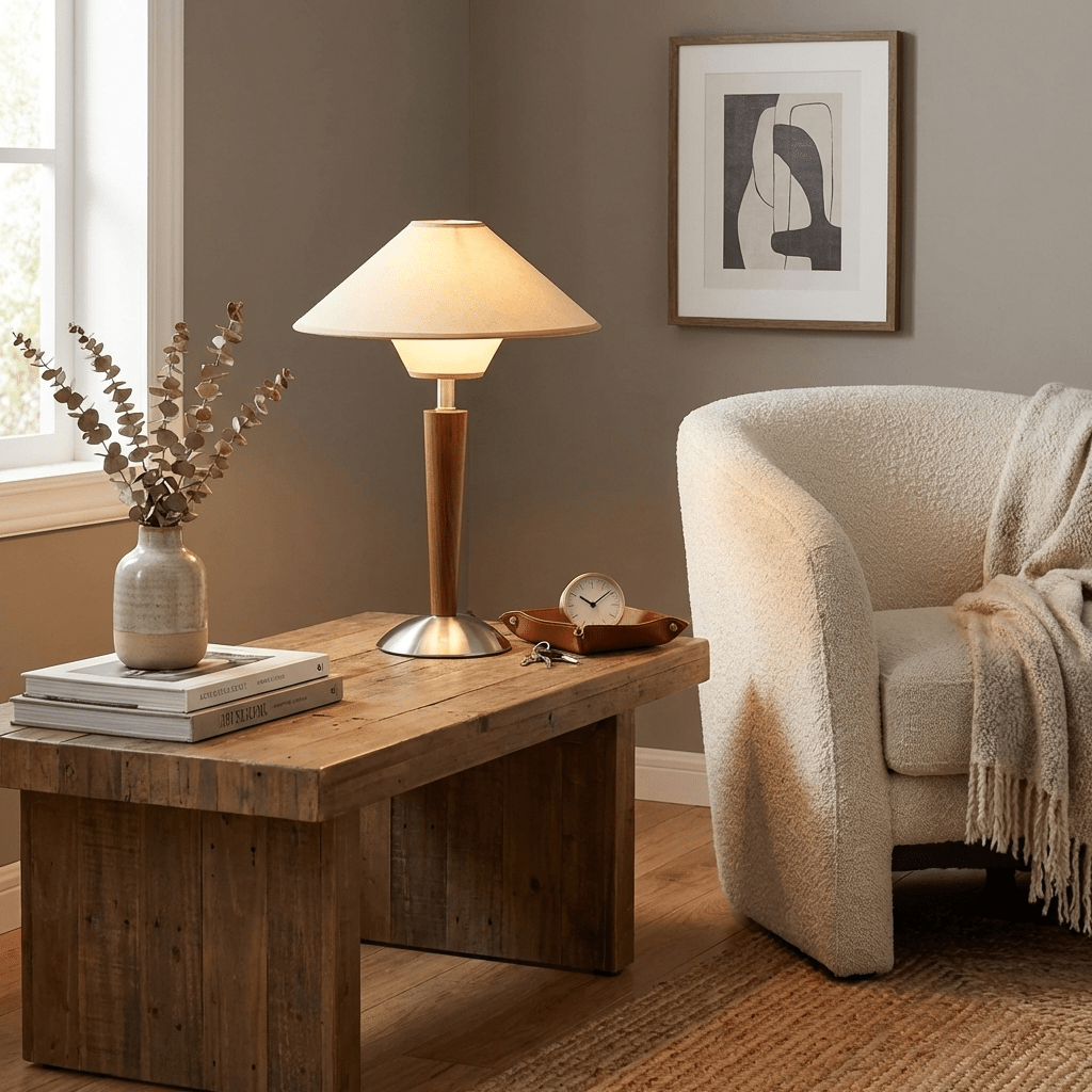 Zymorica | Mid-century modern valnød søjle accent bordlampe
