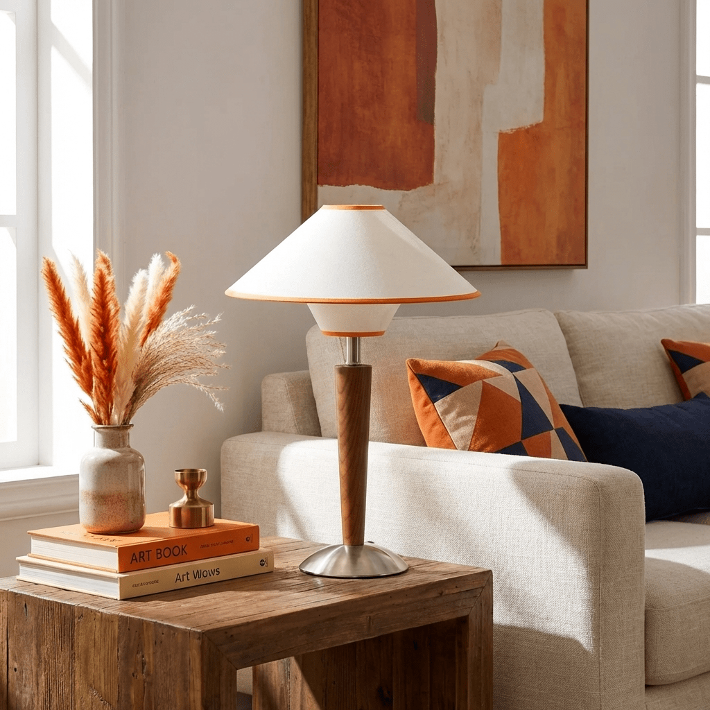 Zymorica | Mid-century modern valnød søjle accent bordlampe