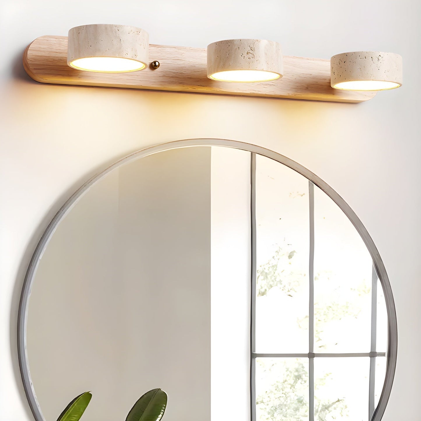Calcera | Moderne naturlig travertinsten og træ væglampe