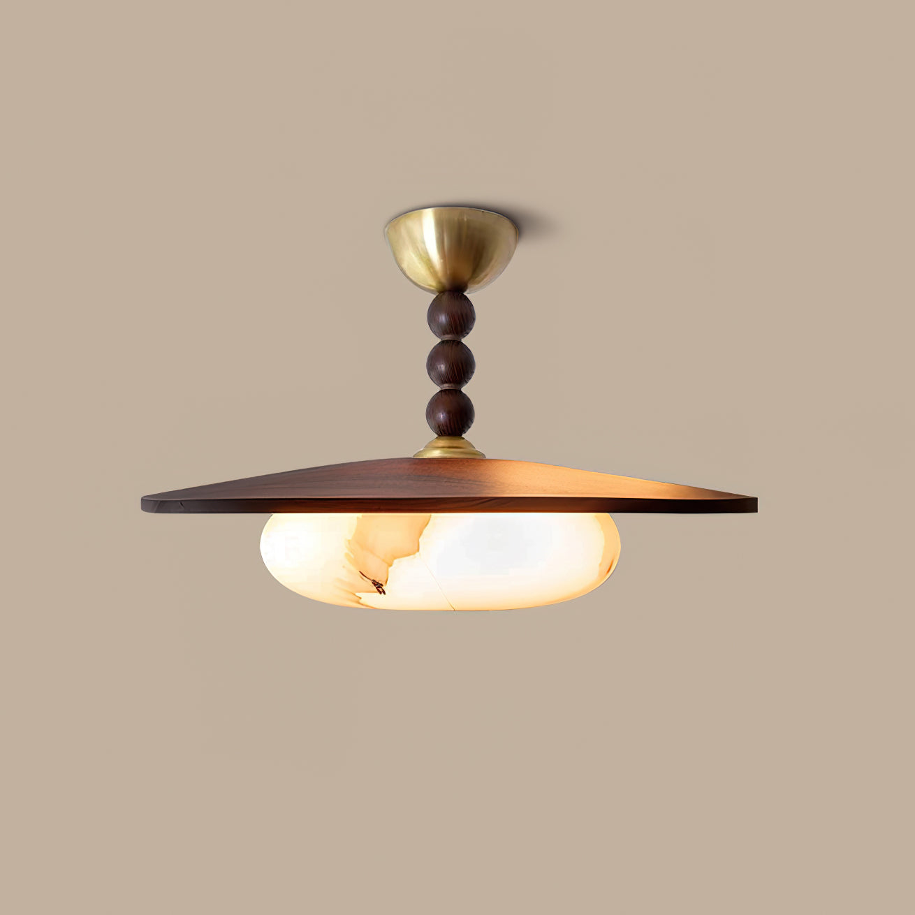 Midthos | Mid-century træ alabast kuppel flush montering loftslampe