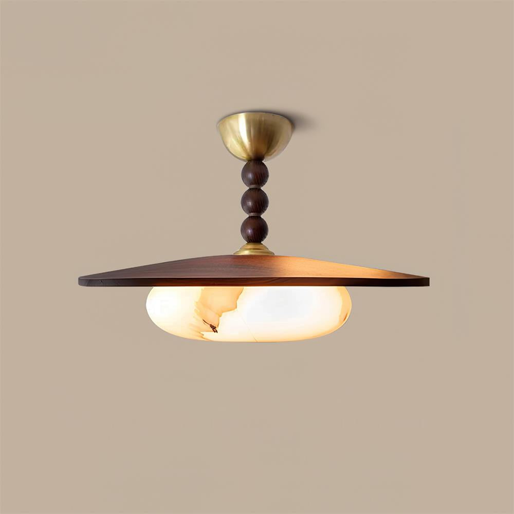 Midthos | Mid-century træ alabast kuppel flush montering loftslampe